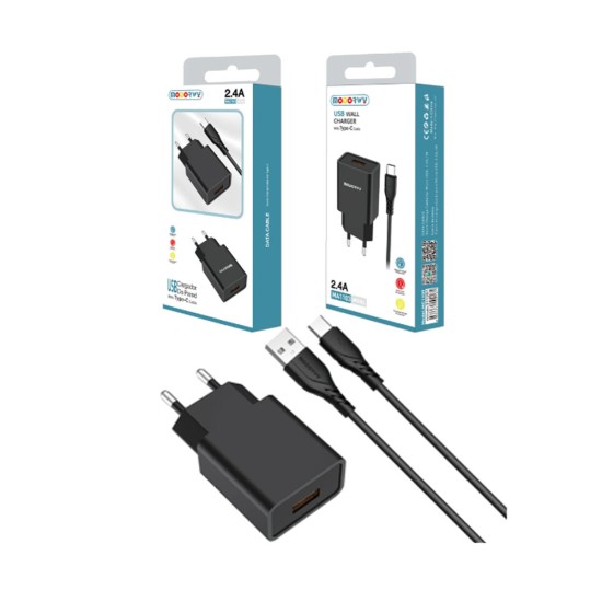 Carregador de Parede PD Modorwy MA1103 5V 2,4A com Tipo C cabo Preto Carregador de Parede PD Modorwy MA1103 5V 2,4A com Tipo C cabo Preto